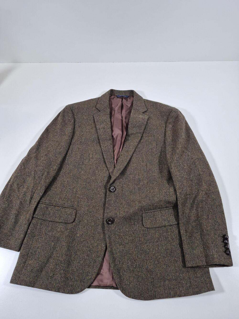 Brooks Brothers Madison Blazer Mens 42R Brown Wool Herringbone Tweed Sport Coat